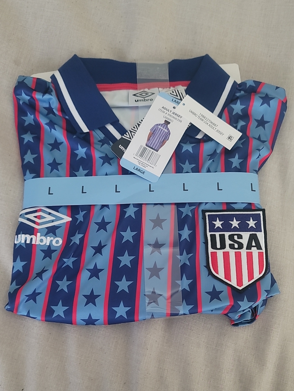 Umbro Adult Large USA Stars Stripes Soccer Jersey - Navy, Light Blue & Red